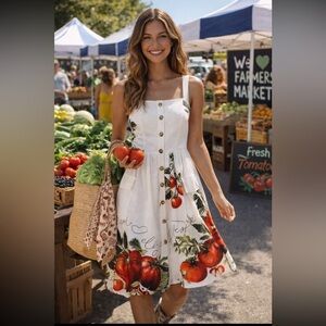 🍅 SUPER RARE🍅 Anthropologie NWT Maeve Button-Front Tomato Midi Dress size XS.